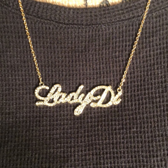 LADY DI Diamond Name Plate Gold Necklace - Picture 5 of 11